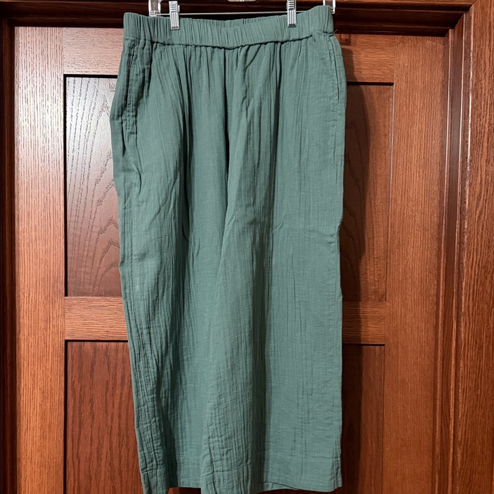 Pact Womens Gauze Sage Green Elastic-Waist , wide leg pants